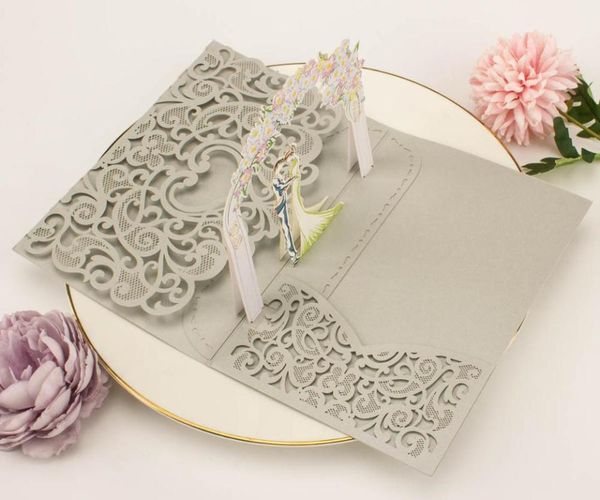 

greeting cards 50pcs 3d invite pocketfold wedding invitation three folded card laser cut pocket invitations cover party