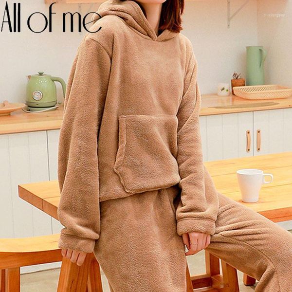 

women pajamas winter flannel warm sleepwear homewear thick imitation velvet female plush pyjamas sweatshirt hoodies solid color1, Black;red
