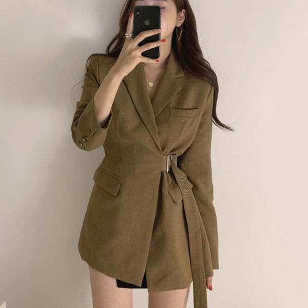 

2021 new autumn korean sashes slim waist ol blazer women vintage female suit coat office ladies feminino work blazers outerwear xdxa, White;black