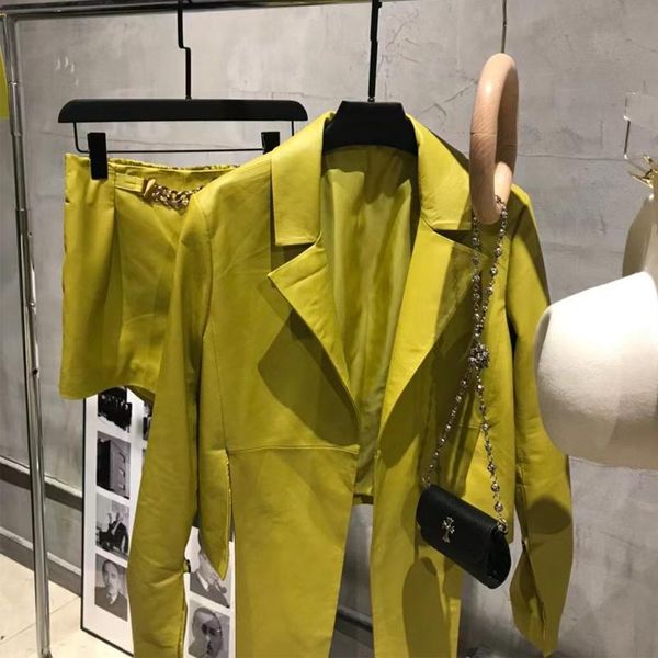 

women's leather & faux real suit ladies sheep jacket with shorts, Black