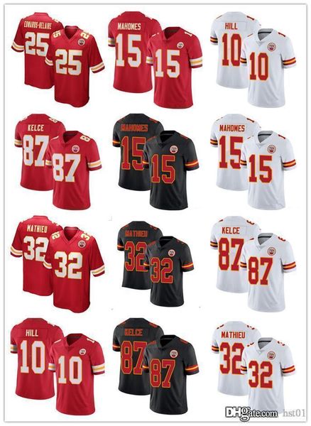 

men women youth kansas city chiefs 15 patrick mahomes 10 tyreek hill 32 tyrann mathieu 87 travis kelce red football jerseys, Black;red