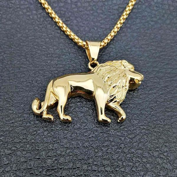 

pendant necklaces stainless steel gold lion necklace for men hip hop rapper jewelry with 24" box chain, Silver
