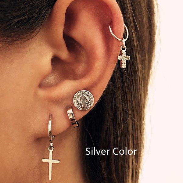 

5897 cross earnail set 4-piece creative simple alloy earrings, Golden