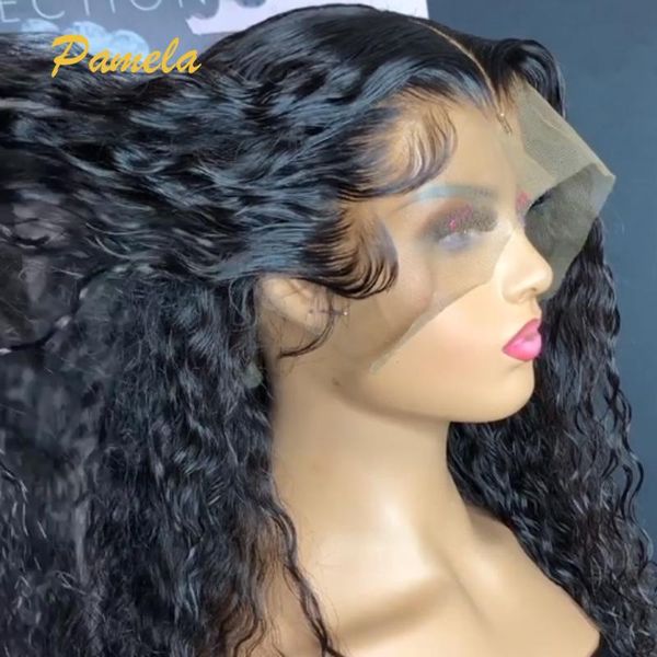 

lace wigs curly human hair wig 13x6 hd frontal with baby 150% transparent front large, Black;brown