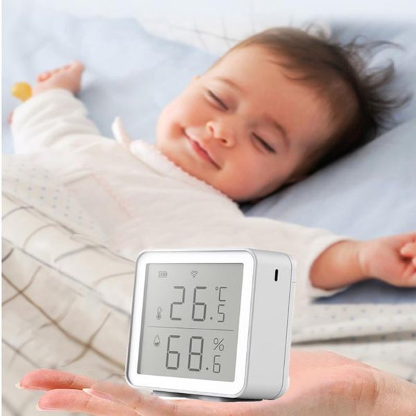 

smart home control wifi temperature and humidity sensor indoor hygrometer thermometer with lcd display support alexa google assistant