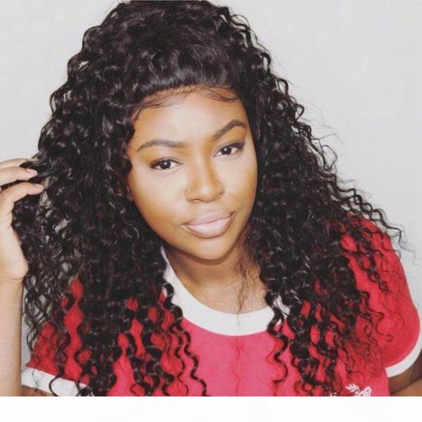

malaysian human hair wigs deep curly full lace wig with baby hair natural color lace front wig for women, Black;brown