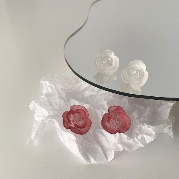 

stud fflacell vintage frosted texture transparent flower earrings women version of simple personality all-match temperament jewelry, Golden;silver