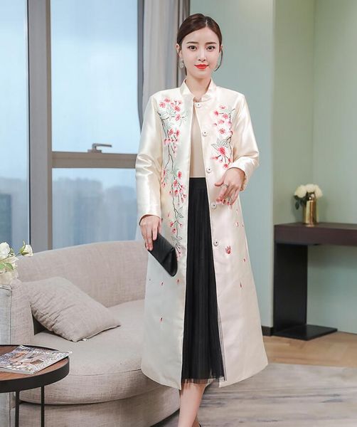 

women's trench coats 2021 chinese long style coat for autumn and winter, Tan;black