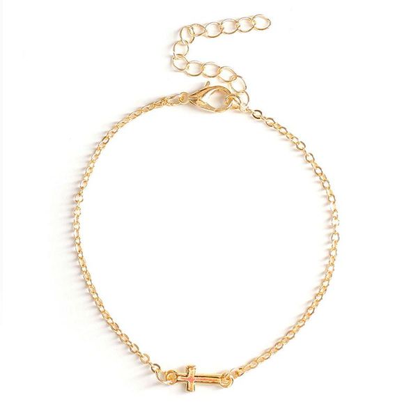 

link, chain classic simple cross pendant metal bracelet fashion design gold silver color hand jewelry charm accessories for men women, Black