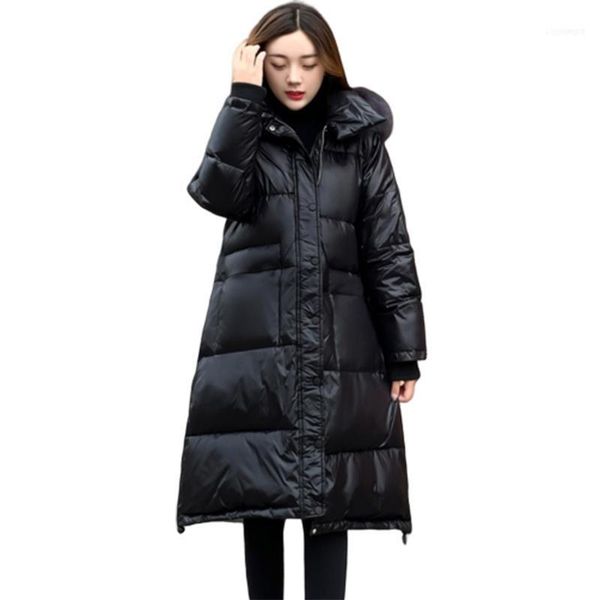 

winter down cotton jacket coat women korean hooded fur collar parkas womens long loose casual warm jackets1, Black