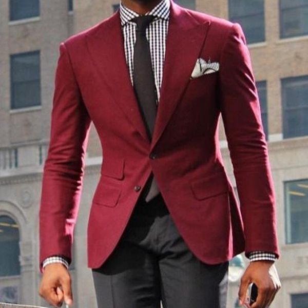 

men's suits & blazers custom fashion claret blazer with black pants slim fit groom tuxedo for wedding office party male clothing (jacke, White;black