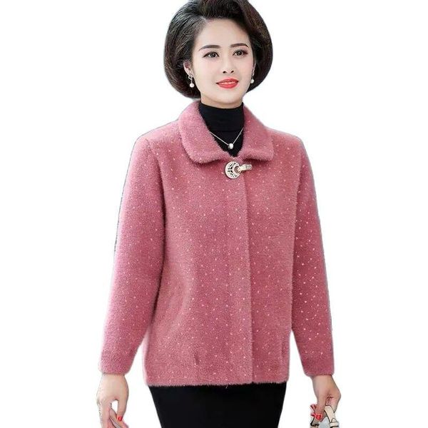 

women's knits & tees middle aged mother knitted sweater jacket fashion fall winter casual short imitation mink velvet coat large size w, White
