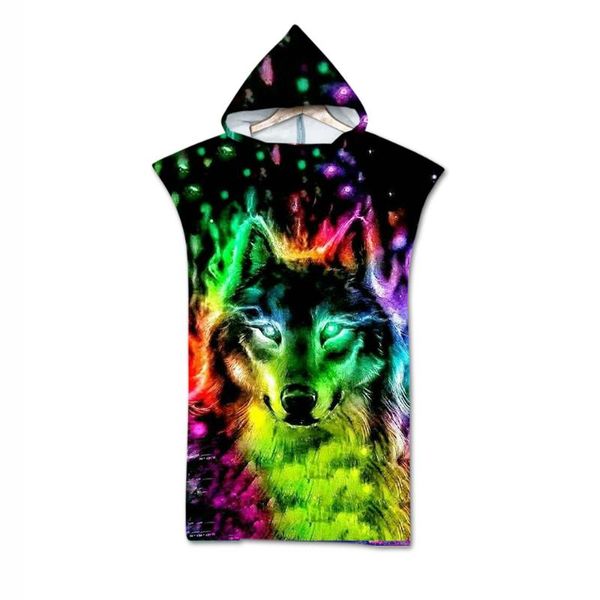 

towel bath beach with hood microfiber wolf printed hooded robe poncho for swimming adults and children shower