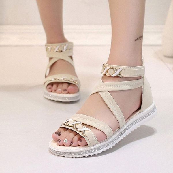 

sandals for girls 2020 summer sandals women shoes flat shoes soft leather women leisure ladies i43t#, Black