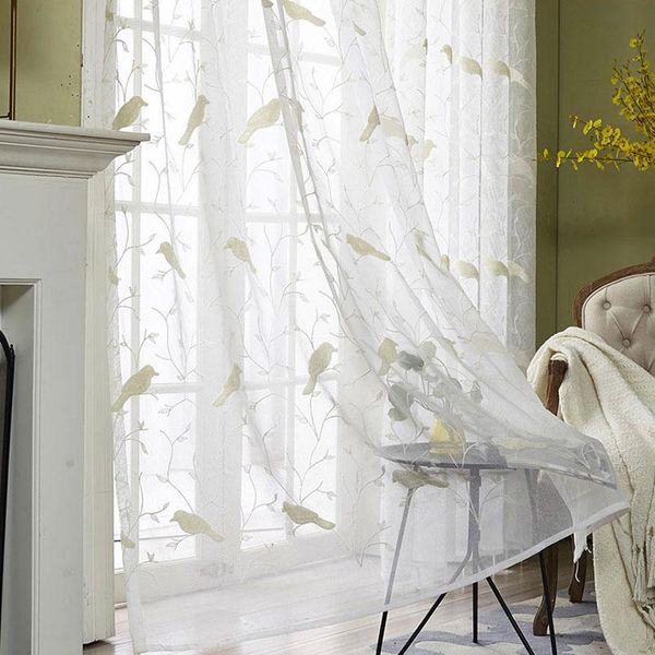 

curtain & drapes pastoral white sheer voile curtains for living room bird embroidered window bedroom tulle kitchen blind