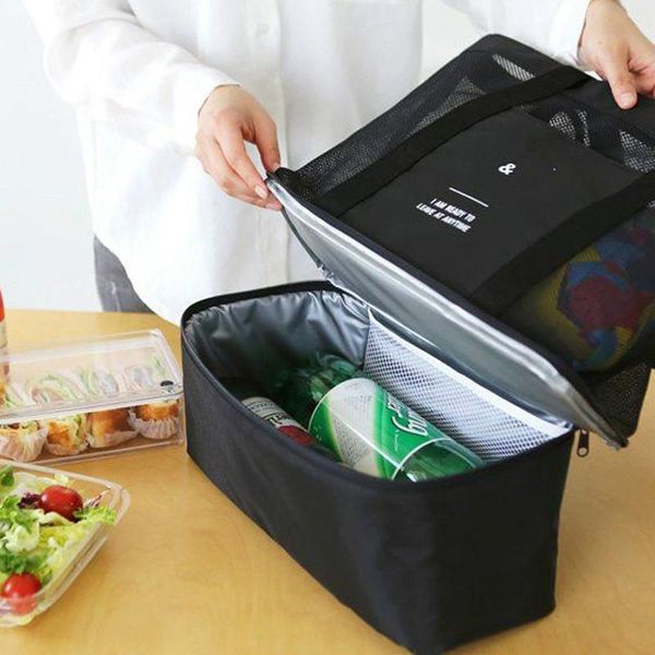 

duffel bags high capacity women mesh transparent bag double-layer heat preservation large picnic beach tote office lunch snacks