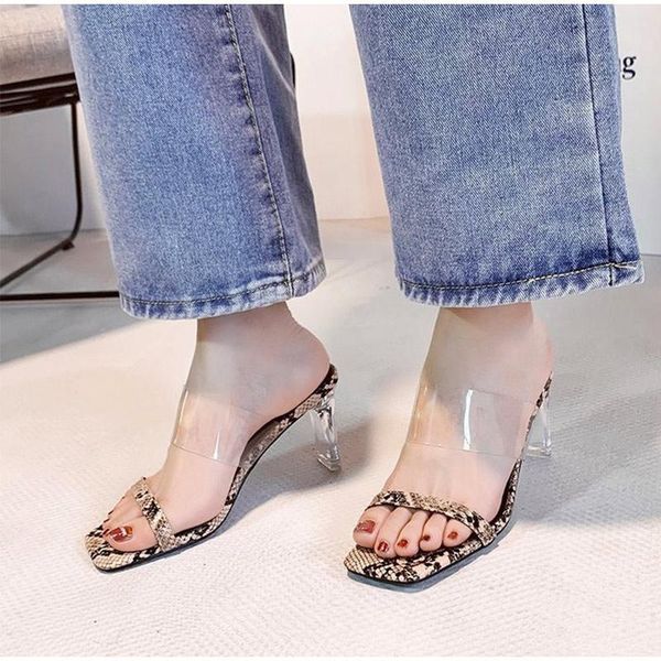 

slippers women shoes square toe ladies snake print transparent casual woman open summer women's sandals fashion, Black