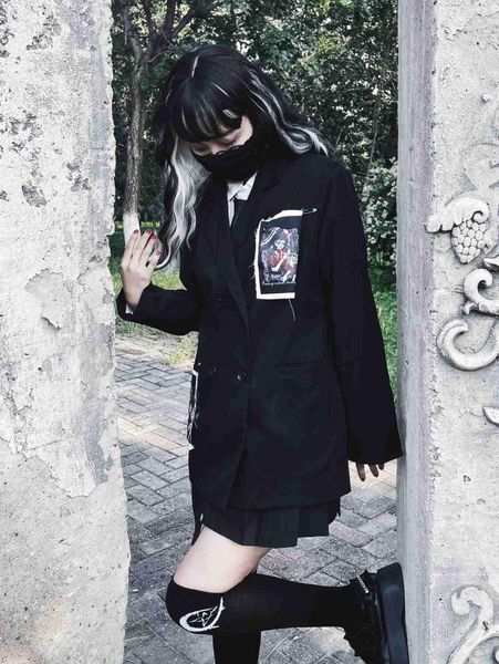 

women's suits & blazers miub witch series sweet loose suit punk street autumn and winter neutral black women, White;black