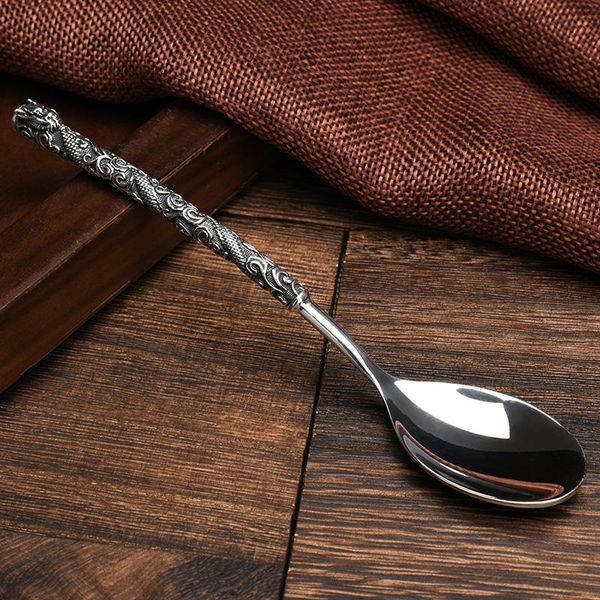 

spoons s999 sterling silver tableware chinese dragon totem soup spoon kitchenware