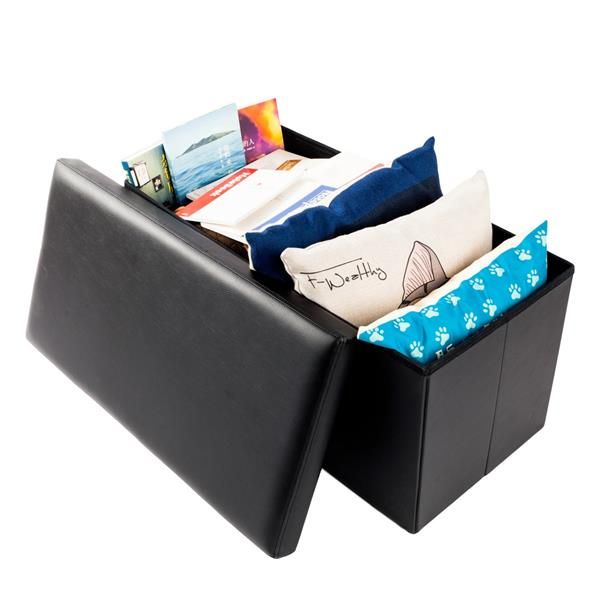 

living room furniture ottomans waterproof foldable fch pu leather smooth footstool black 76*38*38cm