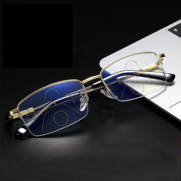 Occhiali da sole Occhiali da lettura a fuoco multiplo a doppio scopo da vicino Zoom progressivo intelligente Protezione UV anti-blu Presbite