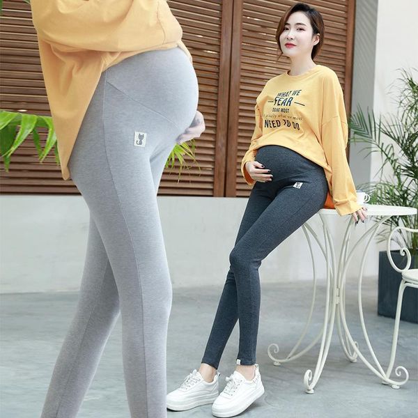 

cotton spring and autumn pencil leggings pregnant women's nine point abdominal care pants 200 kg plus maternity bottoms, White