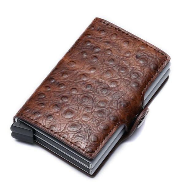 

card holders rfid men's pu leather id male automatic aluminum alloy hasp business double layer cardholder wallet for man, Brown;gray