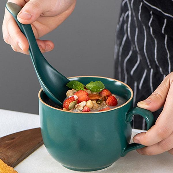 

mugs oatmeal cup with spoon ceramic lid large-capacity mug japanese-style household water milk breakfast