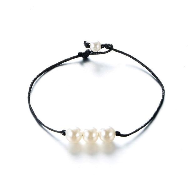 

2021 handmade turquoise stone bead anklet pearl bead wax bracelet black string rope bracelets for men women summer beach jewelry gifts, Red;blue