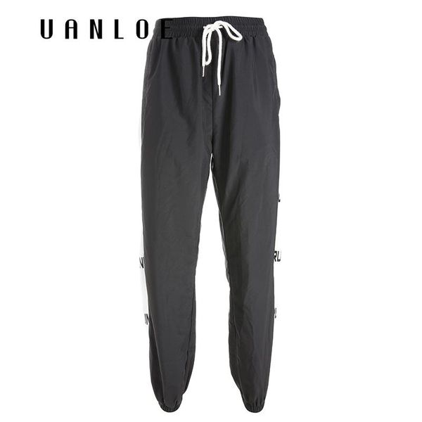 

women's pants & capris women patchwork high waist streetwear loose black pencil fashion drawstring pleated trousers, Black;white