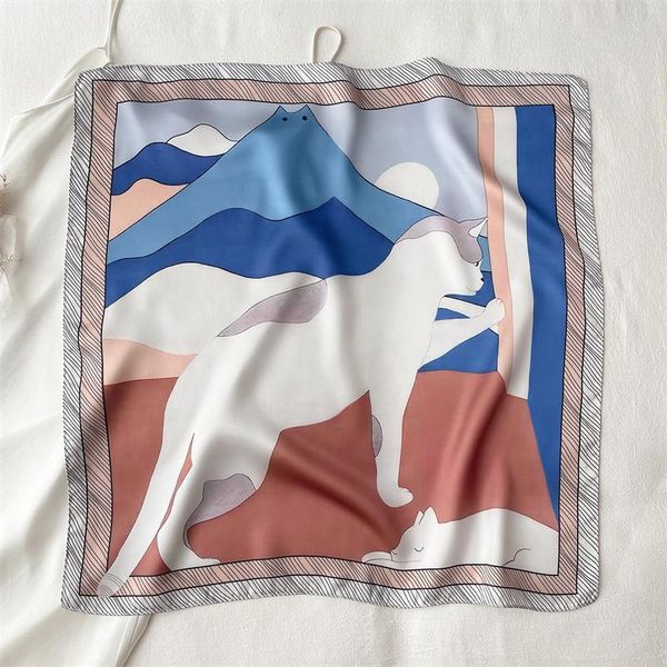 

scarves fashion foulard silk square scarf for women hair bands print satin headband shawl head wraps neckerchief female bandana 2021, Blue;gray