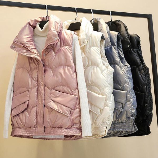 

women's vests 2021 winter woman sleeveless female warm plus size cotton padded jackets ladies thicken zipper waistcoat q126, Black;white