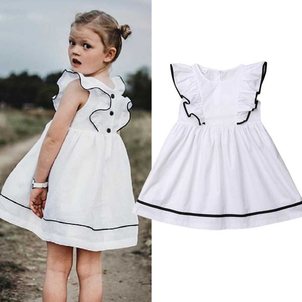 2-10y crianças meninas bebê verão vestido branco crianças roupas ruffles manga curta casual praia vestidos vestidos q0716