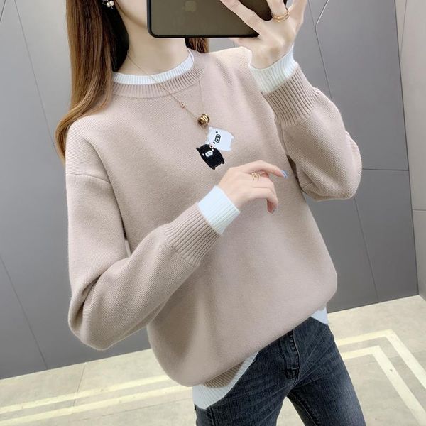 

women's sweaters 5932j area 41] - real s core spun yarn embroidered pig double collar knitted pullover 59, White;black
