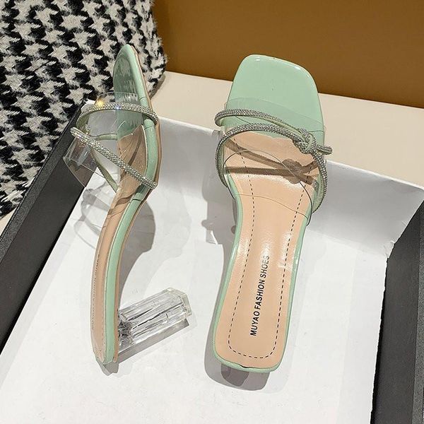 

summer shoes woman transparent pvc slippers crystal high-heeled casual shoes women open toe party transparent slippers, Black
