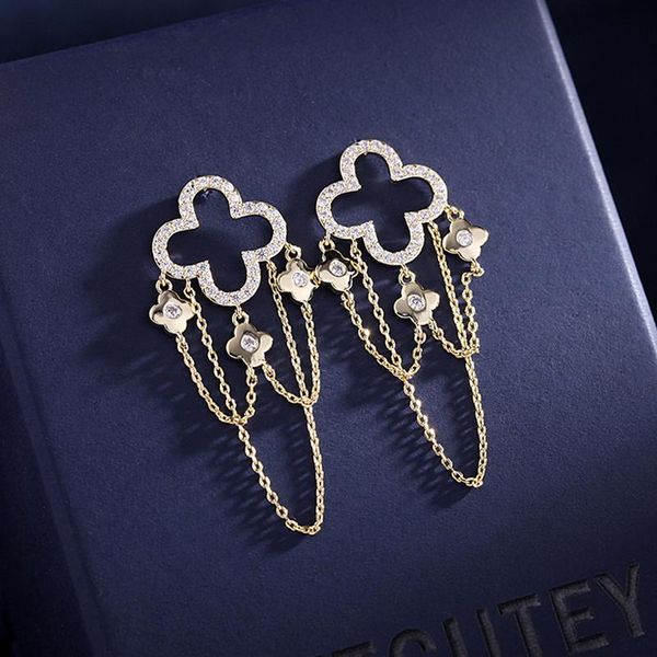 

dangle & chandelier 2021 design 14k real gold temperament flowers earrings for women charm jewelry s925 silver needle shiny zircon stud