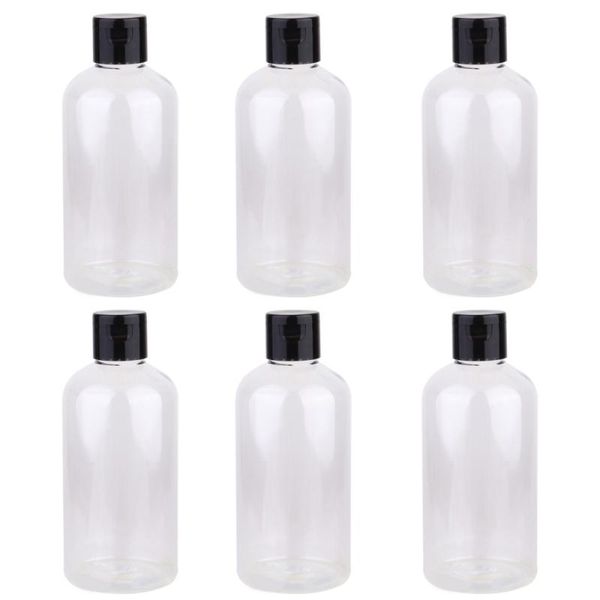 

6pcs 250ml cover plastic bottle transparent cosmetic bottle portable empty lotion storage with black cover for hom