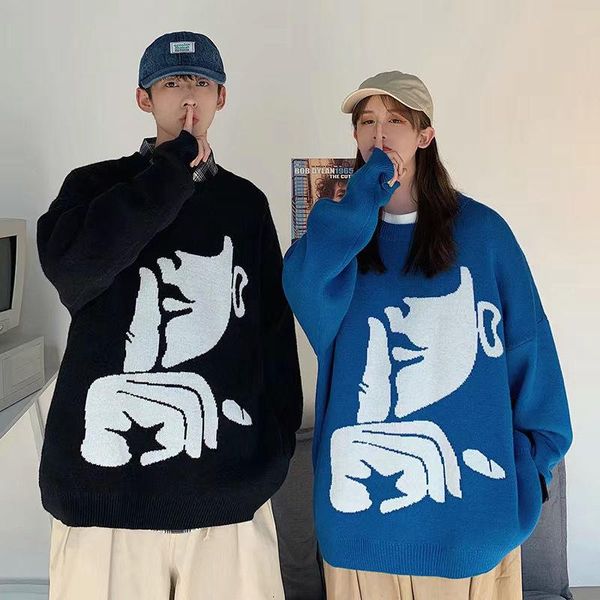

men's sweaters y2k autumn and winter streetwear knitted sweater women's korean trend pullover loose personality couples, White;black