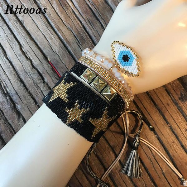 

charm bracelets rttooas fashion jewelry for girls evil eye women's crystal beads adjustable bracelet handmade woven exquisite, Golden;silver