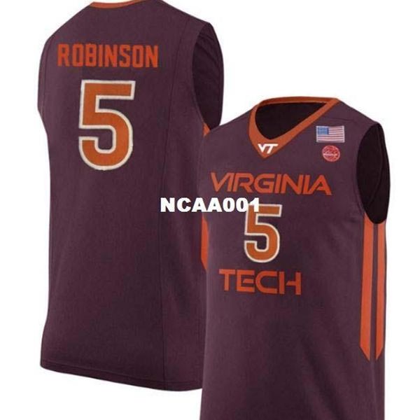 

vintage 21ss va tech hokies justin robinson #5 college real embroidery jersey size s-4xl or custom any name or number jersey, Black