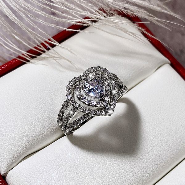 Damen-Herzring, Verlobung, Hochzeit, glitzernder Diamant-Fingerring, Geschenk für Liebespaar, Modeschmuck, Accessoires