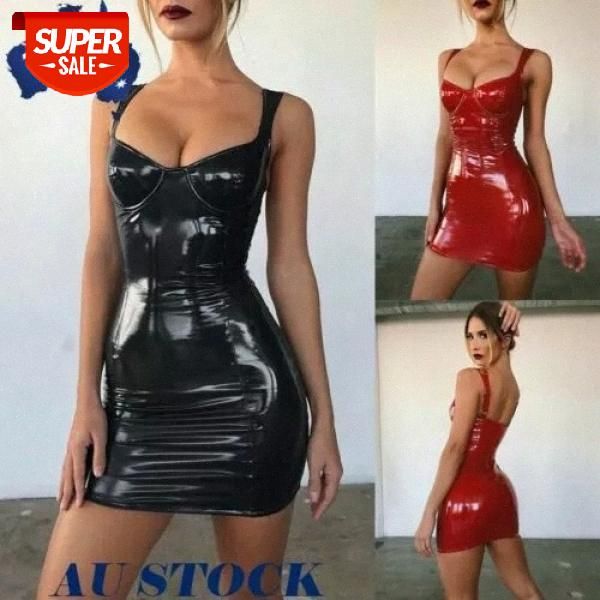 

au women latex faux leather solid bodycon party cocktail club strappy dresses #qt1u, Black;gray