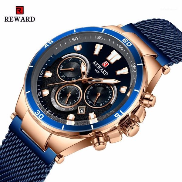 

wristwatches reward men's watch satch date luminous stainless steel waterproof clock man chronograph sport men fashion 2021, Slivery;brown