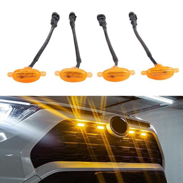 

interior&external lights [ plug & play ] car led front grille smoked amber light daytime running lamp for universal pickup suv truck sedan