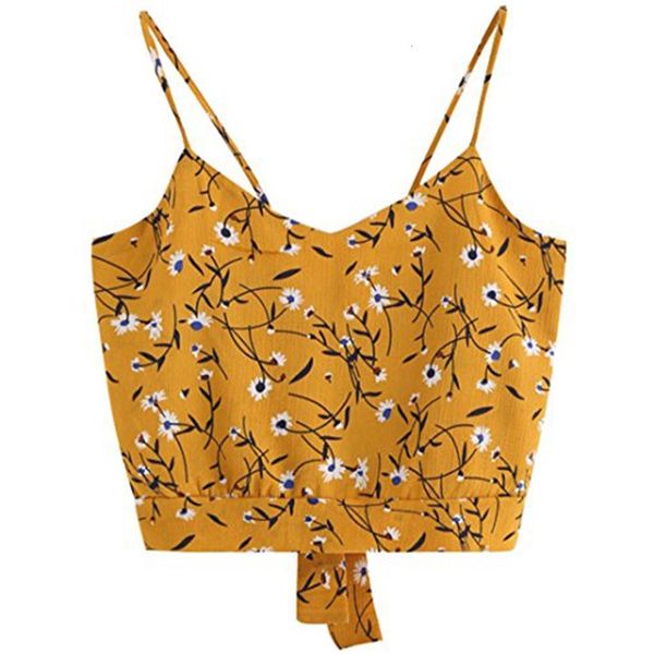 

tank women floral self tie hollow back v neck floral print crop cami camisole ropa mujer colete, White