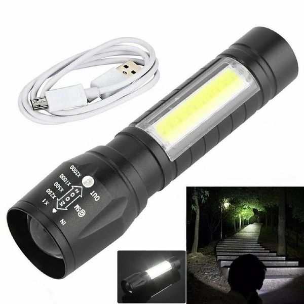 

flashlights torches portable t6 cob led waterproof tactical usb rechargeable camping lantern zoomable focus torch light lamp nigh