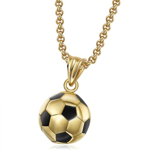 

pendant necklaces hippie soccer football male gold color stainless steel sports necklace men women fashion jewelry gift, Silver