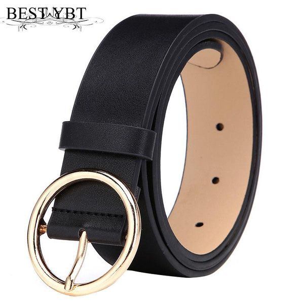 

belts ybt women's imitation leather belt alloy circular pin buckle personality casual solid color multicolor optional, Black;brown