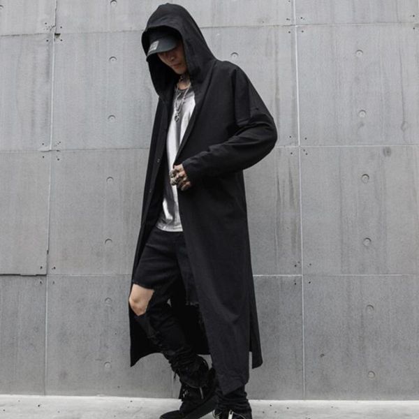 

men's trench coats spring summer men black thin punk rock hip hop hooded coat long jacket mens gothic style cloak vintage hiphop cardia, Tan;black