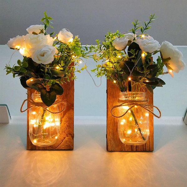 

wall lamp 2pcs mason jar sconces vintage led flowers plants light outdoor lawn night for home garden wedding decoration